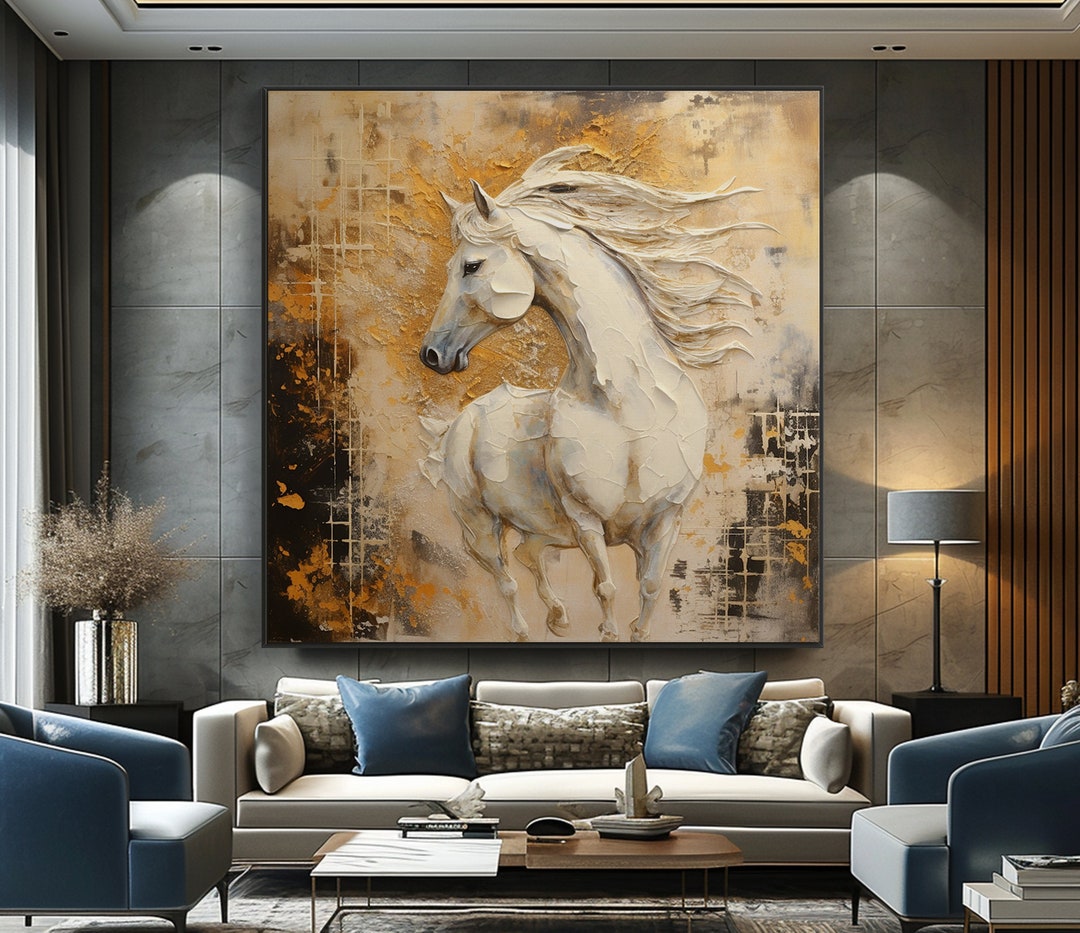 100% Abstract White Horse Oil Painting,rebel Running Horse on Canvas ...