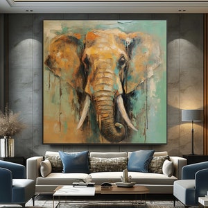 100%Elephant Oil Painting,Modern Acrylic Art For Home,Artistic Gift For Collectors And Elephant Aficionados,Vibrant Acrylic Elephant Artwork