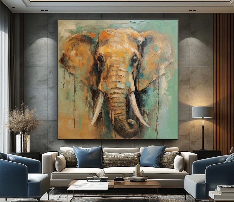 100%Elephant Oil Painting,Modern Acrylic Art For Home,Artistic Gift For Collectors And Elephant Aficionados,Vibrant Acrylic Elephant Artwork