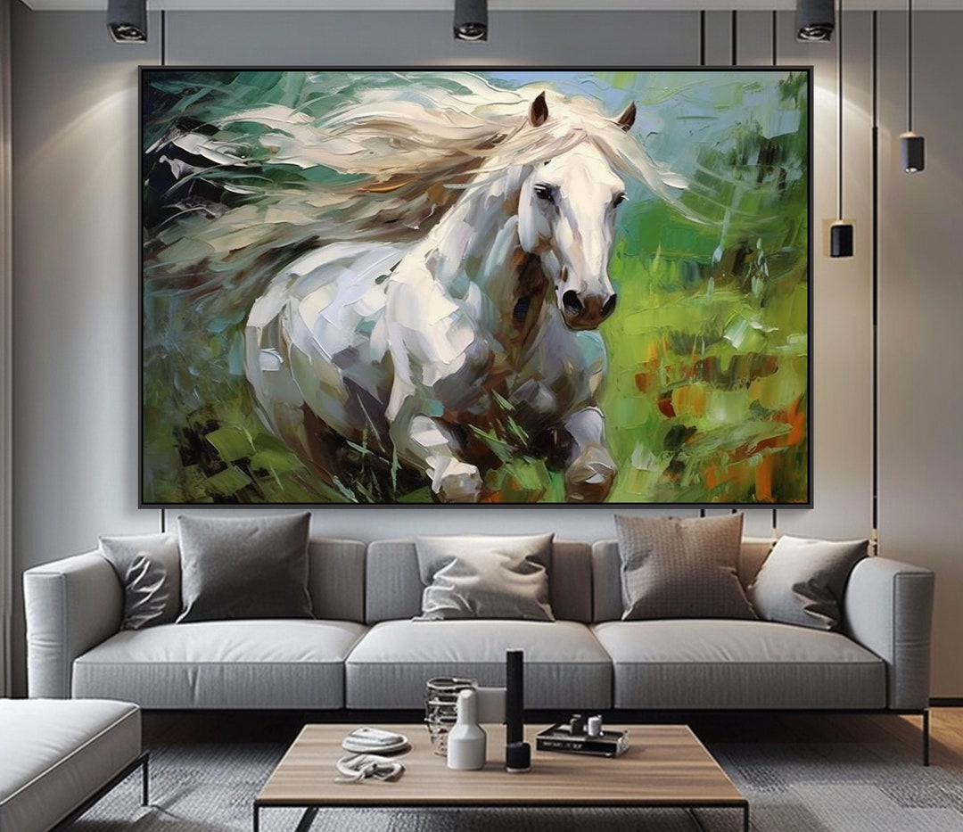 100% Abstract White Horse Oil Painting on Canvas, Textured Painting ...