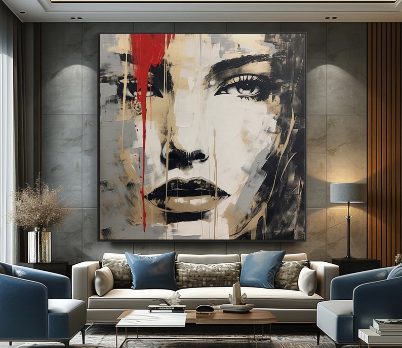 Abstract Woman Oil Painting On Gold On Canvas, 100% Handcatefted Texured Acrylic Art, Chic Home Office Wall Decor,Artistic Gift,Elegant Gift