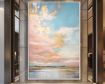Abstraktes Sonnenuntergangsgemälde, atemberaubende Kunst mit Meer- und Strandblick, 100 % Original, moderne Acryl-Leinwandkunst, Wanddekoration, Wohnzimmer, Büro-Wandkunst