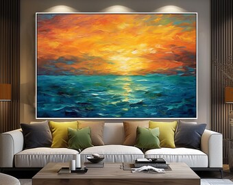 Abstraktes Sonnenuntergangsgemälde, atemberaubende Kunst mit Meer- und Strandblick, 100 % Original, moderne Acryl-Leinwandkunst, ideal für Display-Kunst, Geschenk für Enthusiasten