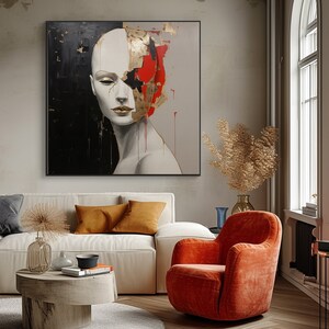 Abstract Woman Oil Painting On Gold On Canvas, 100% Handcatefted Texured Acrylic Art, Chic Home Office Wall Decor,Artistic Gift,Elegant Gift