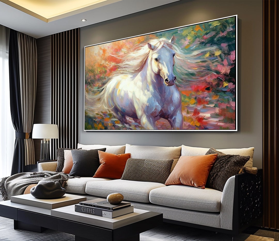 100% Abstract White Horse Oil Painting on Canvas, Textured Painting ...