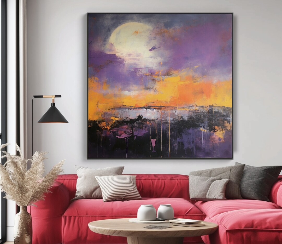 Abstract Blue Full Moon Night Oil Painting on Canvas,textured Painting ...