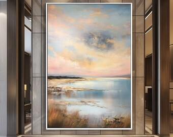 Peinture abstraite coucher de soleil, vue magnifique sur la mer et la plage, 100 % original, art moderne sur toile acrylique, décoration murale salon, art mural bureau