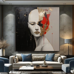 Abstract Woman Oil Painting On Gold On Canvas, 100% Handcatefted Texured Acrylic Art, Chic Home Office Wall Decor,Artistic Gift,Elegant Gift