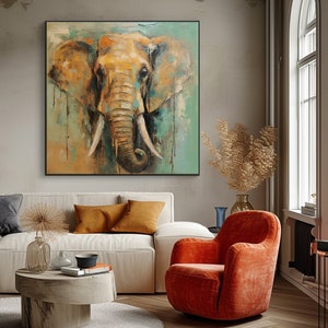 100%Elephant Oil Painting,Modern Acrylic Art For Home,Artistic Gift For Collectors And Elephant Aficionados,Vibrant Acrylic Elephant Artwork