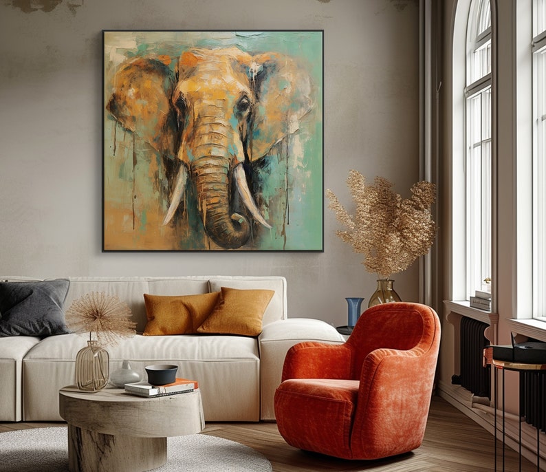 100%Elephant Oil Painting,Modern Acrylic Art For Home,Artistic Gift For Collectors And Elephant Aficionados,Vibrant Acrylic Elephant Artwork