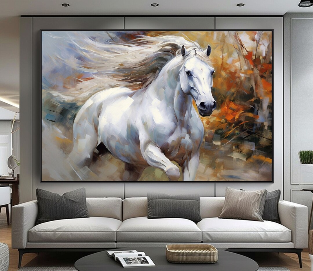100% Abstract White Horse Oil Painting on Canvas, Textured Painting ...