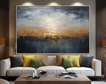 Handmade Painting  , Stunning Ocean View With Gold Accents , Modern Acrylic Canvas Art , Great For Living Room Display , Art Enthusiast Gift