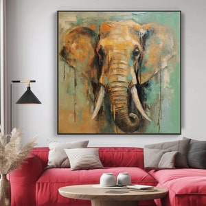 100%Elephant Oil Painting,Modern Acrylic Art For Home,Artistic Gift For Collectors And Elephant Aficionados,Vibrant Acrylic Elephant Artwork