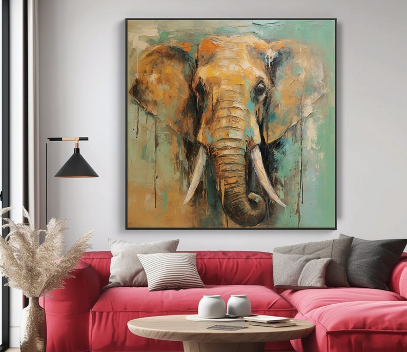 100%Elephant Oil Painting,Modern Acrylic Art For Home,Artistic Gift For Collectors And Elephant Aficionados,Vibrant Acrylic Elephant Artwork