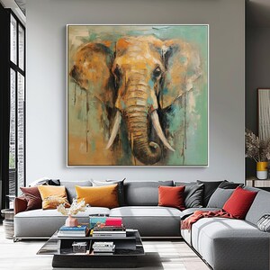 100%Elephant Oil Painting,Modern Acrylic Art For Home,Artistic Gift For Collectors And Elephant Aficionados,Vibrant Acrylic Elephant Artwork