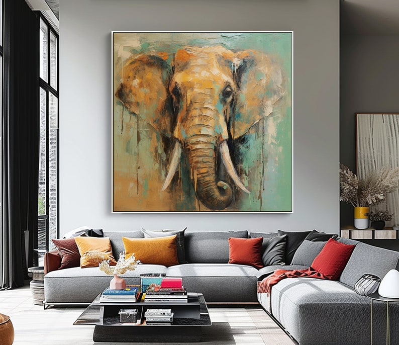 100%Elephant Oil Painting,Modern Acrylic Art For Home,Artistic Gift For Collectors And Elephant Aficionados,Vibrant Acrylic Elephant Artwork