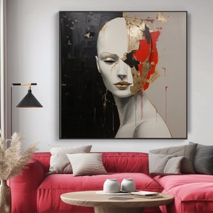 Abstract Woman Oil Painting On Gold On Canvas, 100% Handcatefted Texured Acrylic Art, Chic Home Office Wall Decor,Artistic Gift,Elegant Gift