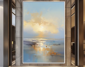 Abstraktes Sonnenuntergangsgemälde, atemberaubende Kunst mit Meer- und Strandblick, 100 % Original, moderne Acryl-Leinwandkunst, Wanddekoration, Wohnzimmer, Büro-Wandkunst