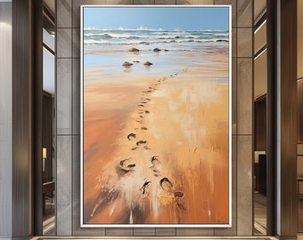 Peinture abstraite faite main, superbe vue sur la mer et la plage, 100 % original, art moderne sur toile acrylique, décoration murale salon, art mural bureau