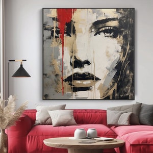 Abstract Woman Oil Painting On Gold On Canvas, 100% Handcatefted Texured Acrylic Art, Chic Home Office Wall Decor,Artistic Gift,Elegant Gift