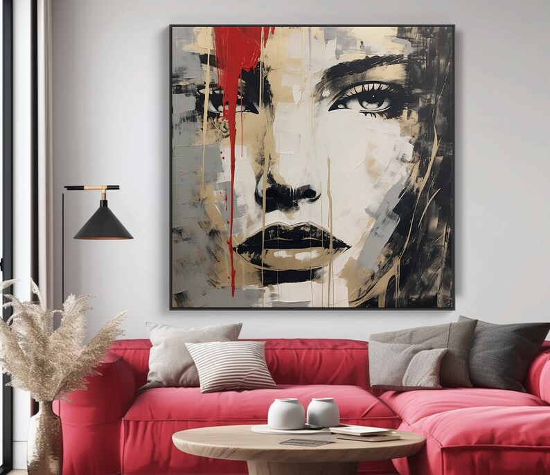 Abstract Woman Oil Painting On Gold On Canvas, 100% Handcatefted Texured Acrylic Art, Chic Home Office Wall Decor,Artistic Gift,Elegant Gift