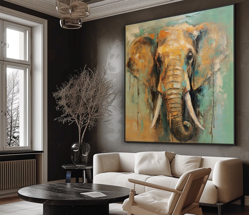 100%Elephant Oil Painting,Modern Acrylic Art For Home,Artistic Gift For Collectors And Elephant Aficionados,Vibrant Acrylic Elephant Artwork