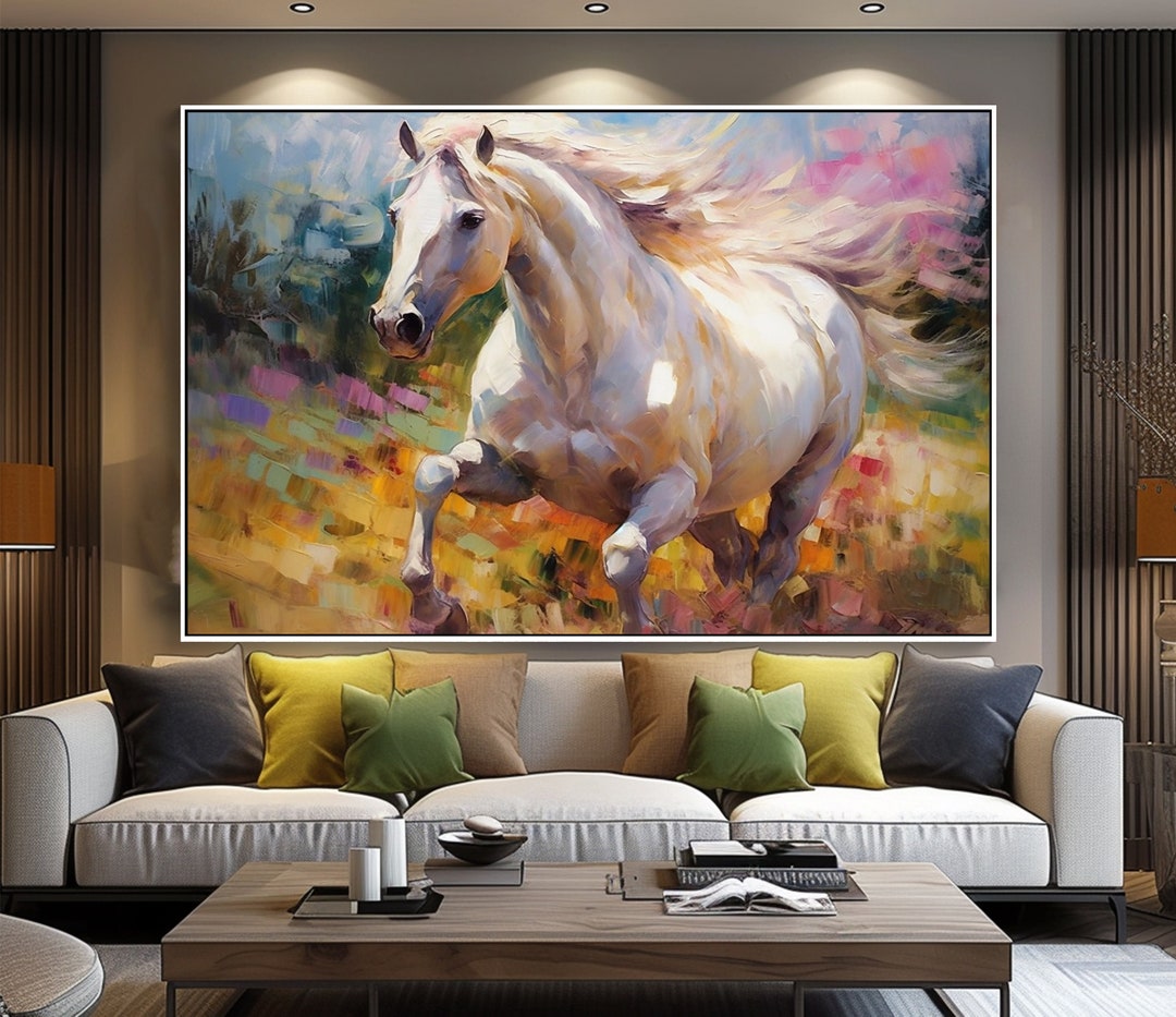 100% Abstract White Horse Oil Painting on Canvas, Textured Painting ...
