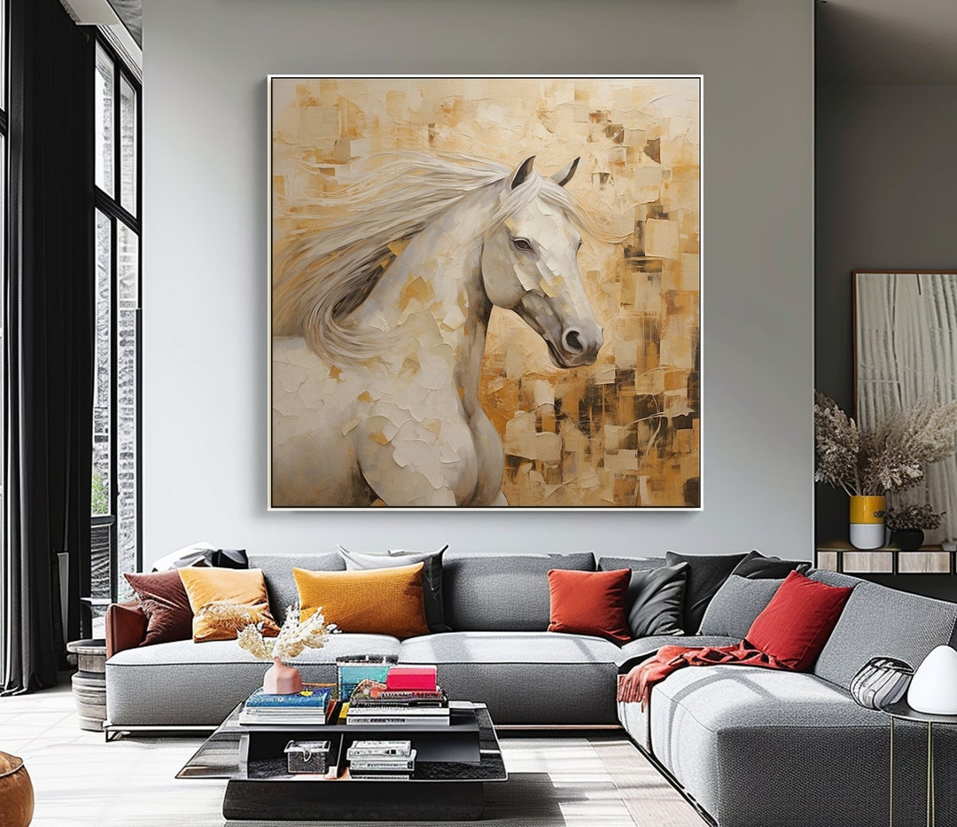 100% Abstract White Horse Oil Painting,rebel Running Horse on Canvas ...
