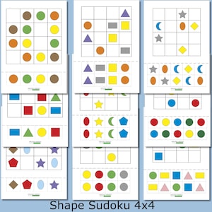 Shape Sudoku, Cut and Paste Logic Game, Preschool Math Activity, Printable PDF