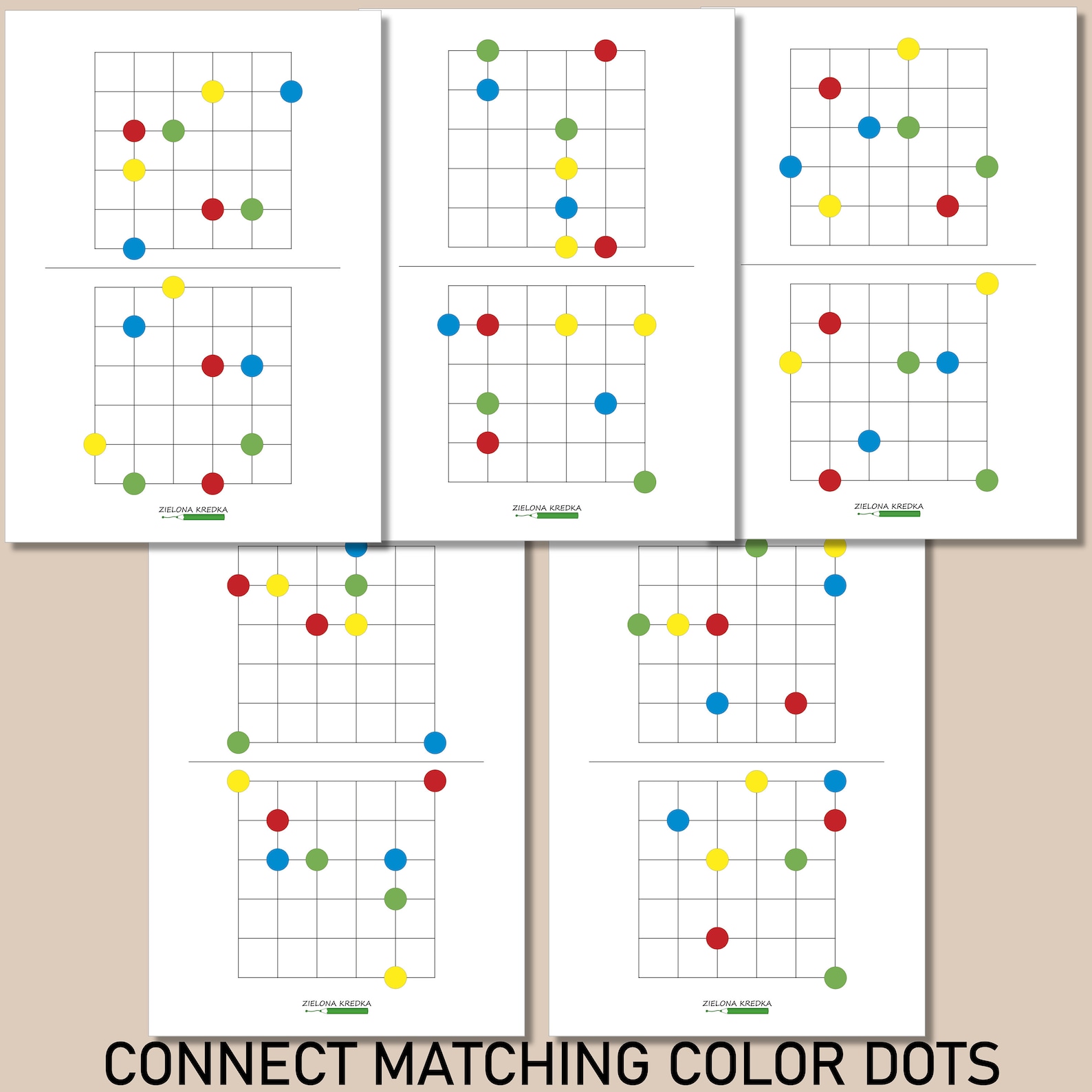 Connect Matching Color Dots, Connect Dots Without Crossing Lines Worksheets, Kids Educational