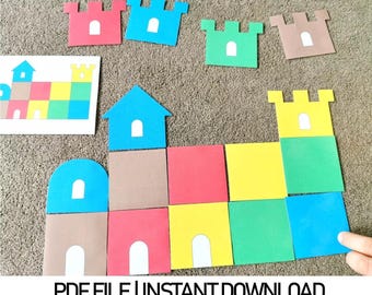 Castle Pattern Matching Game: Preschool Printable Puzzle (PDF Download)