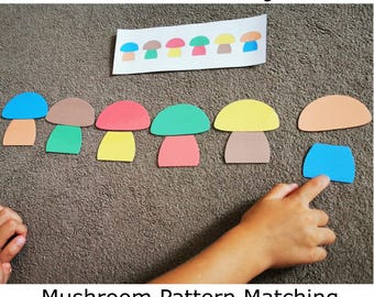 Mushroom Pattern Matching Activity, Copy the Pattern Game, Montessori Preschool Printable PDF