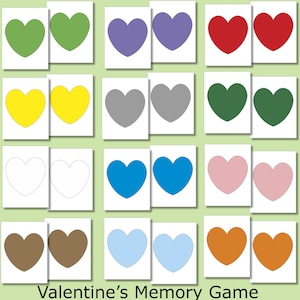 Valentinstag Memory Spiel zum ausdrucken - Herzen Passende Karten für Vorschule, Kleinkind Aktivität PDF