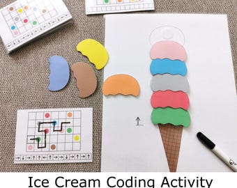 Ice Cream Coding Activity, Follow the Path Game, Unplugged Coding, Kindergarten Printable PDF
