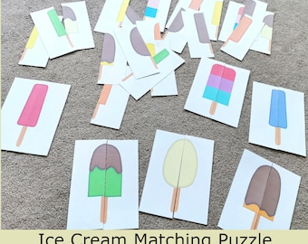Ice Cream Matching Puzzle, 2 Piece Toddler Puzzle, Summer Printable Activity, Preschool Matching Game, PDF