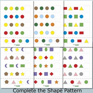 Shape Pattern Activity, Cut and Paste Worksheets, Preschool Math, Printable PDF