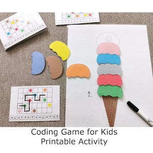 Ice Cream Coding Activity for Kids 5-8 | Printable Busy Binder | Color Matching Logic Game