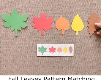 Fall Leaves Pattern Matching Activity, Autumn Preschool Printable, Toddler Learning Game