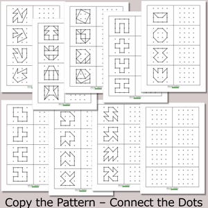 Copy the Pattern Worksheets – Connect the Dots 4x4 Grid | Visual Perception & Fine Motor Skills Printable PDF