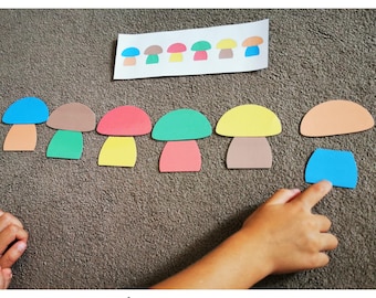 Gioco di abbinamento di modelli di funghi: puzzle di logica per bambini in età prescolare (download PDF)