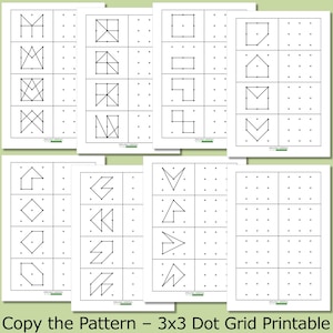 Kopieer de patroonwerkbladen – kleuterschool 3 x 3 rasterstipactiviteit, afdrukbare fijne motoriek en visuele waarneming
