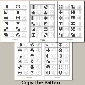 Copy the Pattern Worksheets, Visual Perception, Grid Pattern Activity, Preschool Printable PDF