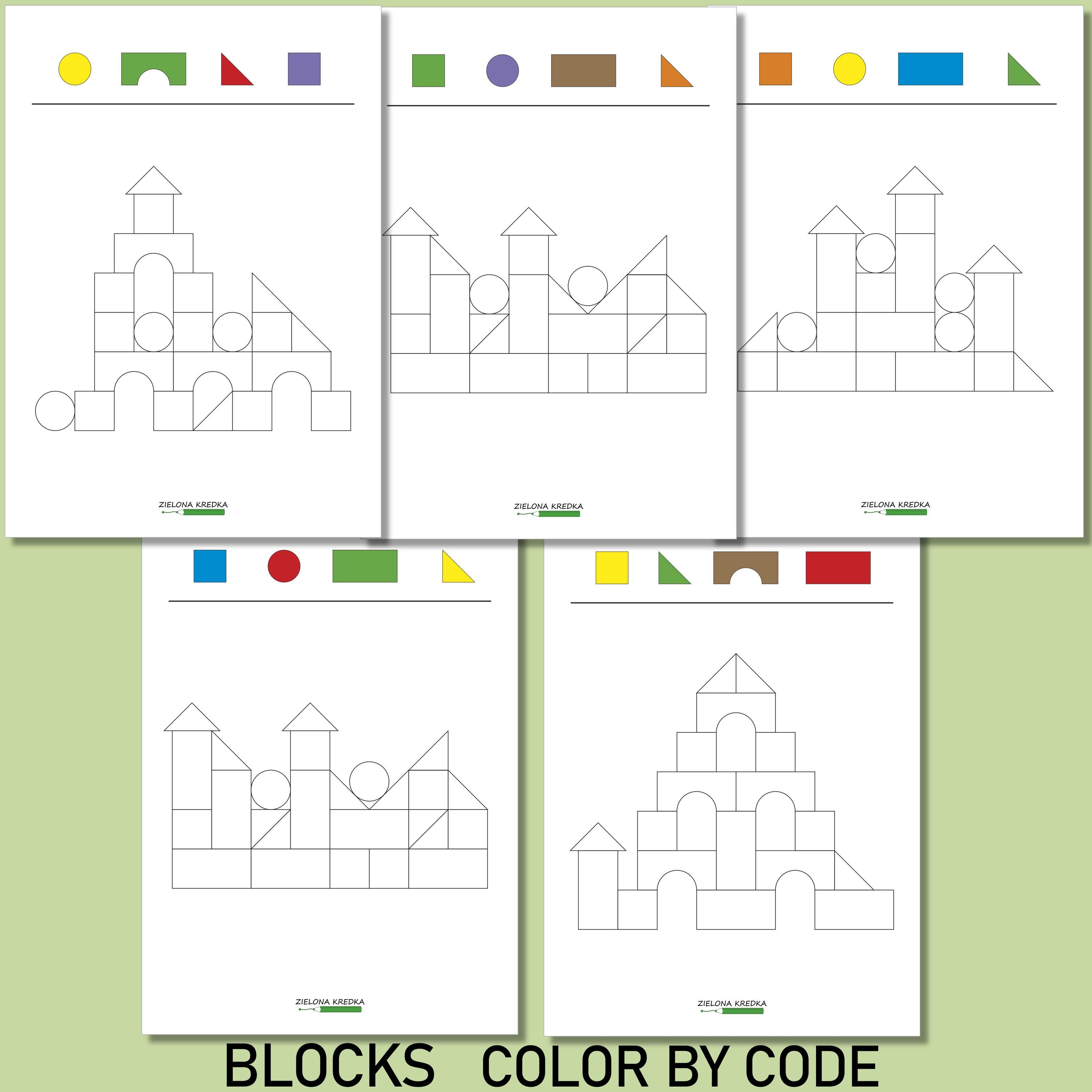 Color by Code Blocks Worksheet | Printable Preschool Activity | Shape ...