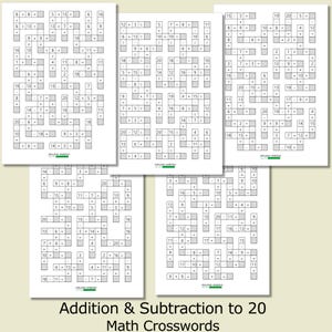 First Grade Math Worksheets | Addition and Subtraction Within 20 | Math Crossword Puzzles | Printable PDF
