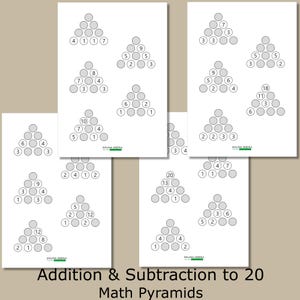 Math Pyramids Within 20, Addition & Subtraction Activity, Number Bonds, 2nd Grade Printable PDF