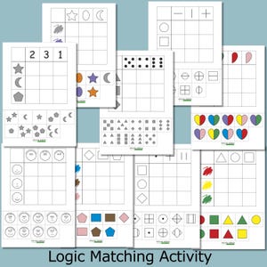 Schede di abbinamento logico – Attività di copia e incolla per bambini / Colori, forme, numeri / PDF stampabile per la scuola materna