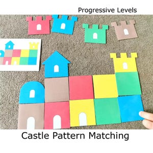 Jeu d'association de motifs de château | Activité de couleur préscolaire | Maternelle Perception visuelle Imprimable | Casse-tête de motricité fine