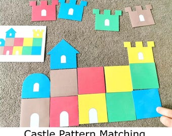 Castle Pattern Building Activity, Build a Castle Game, Preschool & Pre-K, Montessori Printable PDF