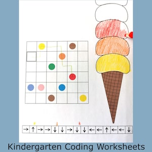 Arkusze do kodowania lodów dla dzieci – logika i wykonywanie poleceń | Przedszkole (PDF)