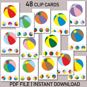 Cartões de recorte de cores de bolas de praia | Reconhecimento e correspondência de cores para impressão | Atividade divertida para crianças | Habilidades visuais pré-escolares | Download em PDF